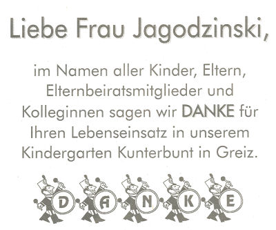 Danke an Frau Jagodzinski!!!